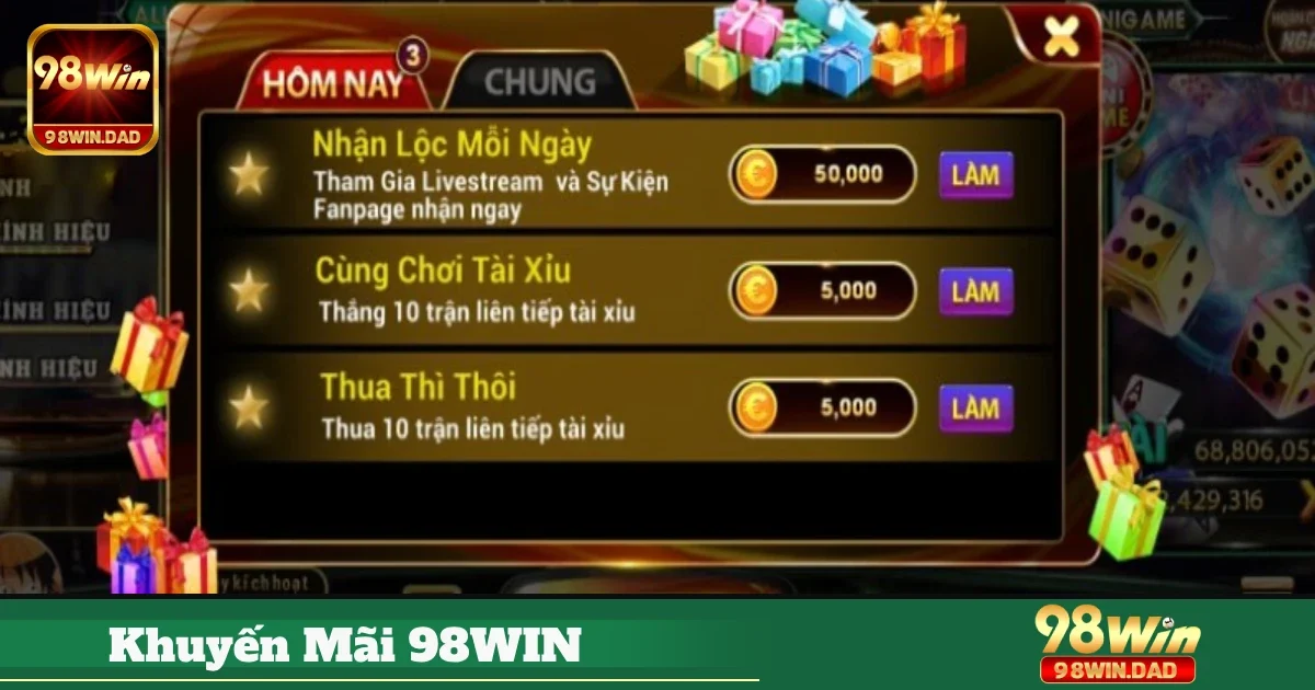 Chương trình thưởng nạp tiền hấp dẫn dành cho mọi thành viên 98WIN